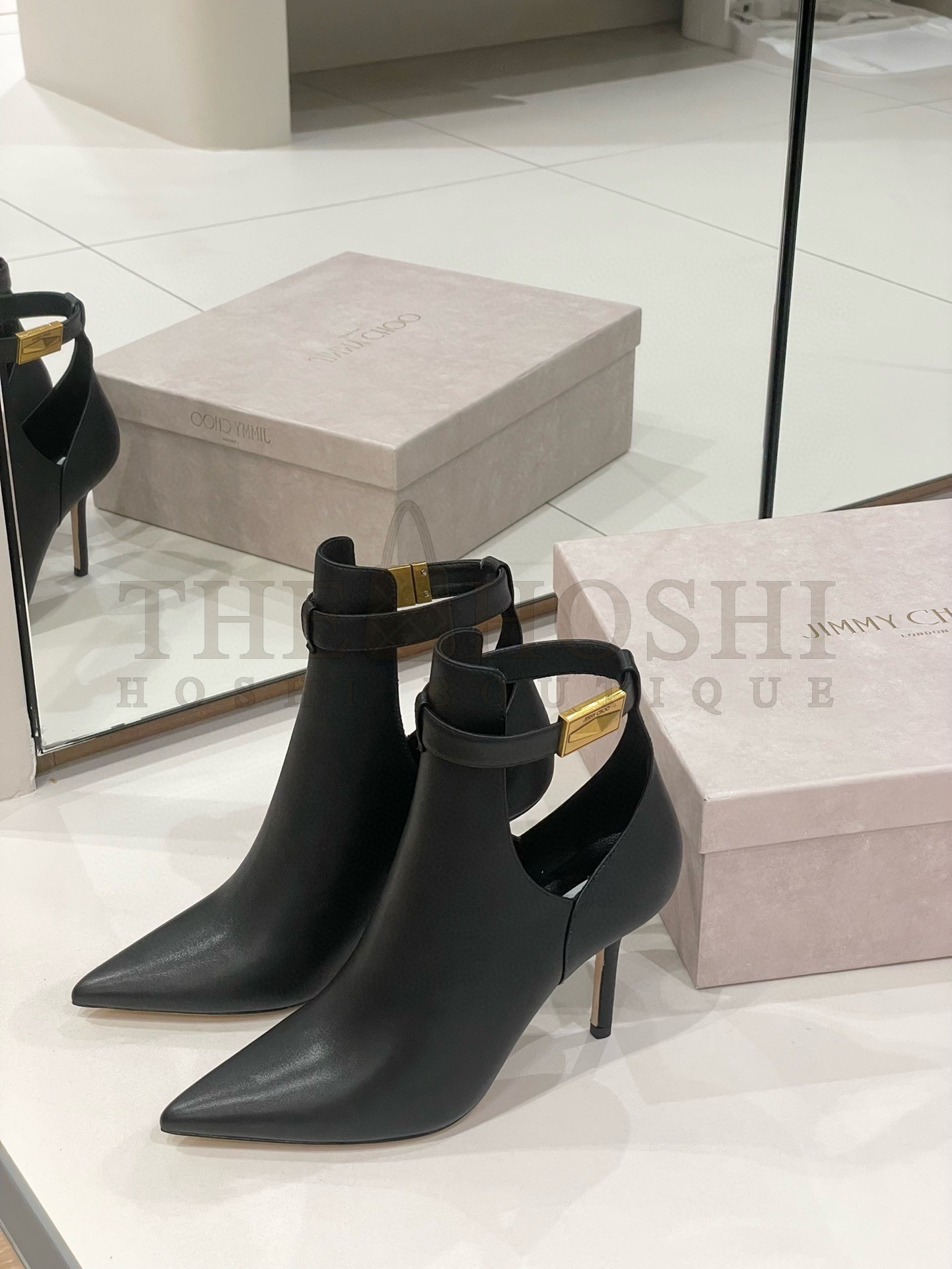 J1m*y Ch00 Nell Ankle Boots 85mm in Black Leather Master Quality