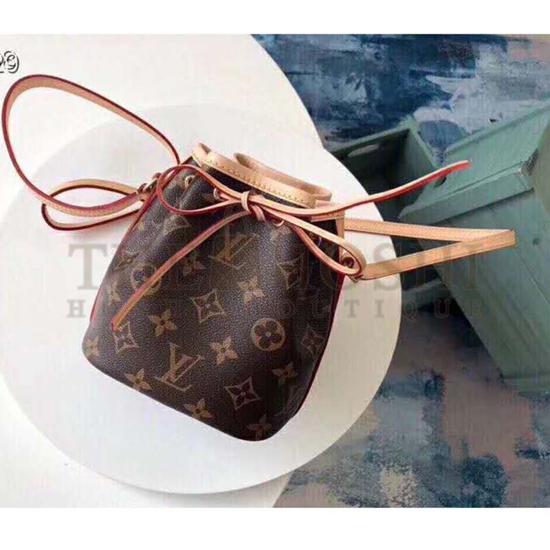 L0vis Vvtt0n LV Women Nano Noé Bucket Bag in Monogram Coated Canvas-Brown Master Quality