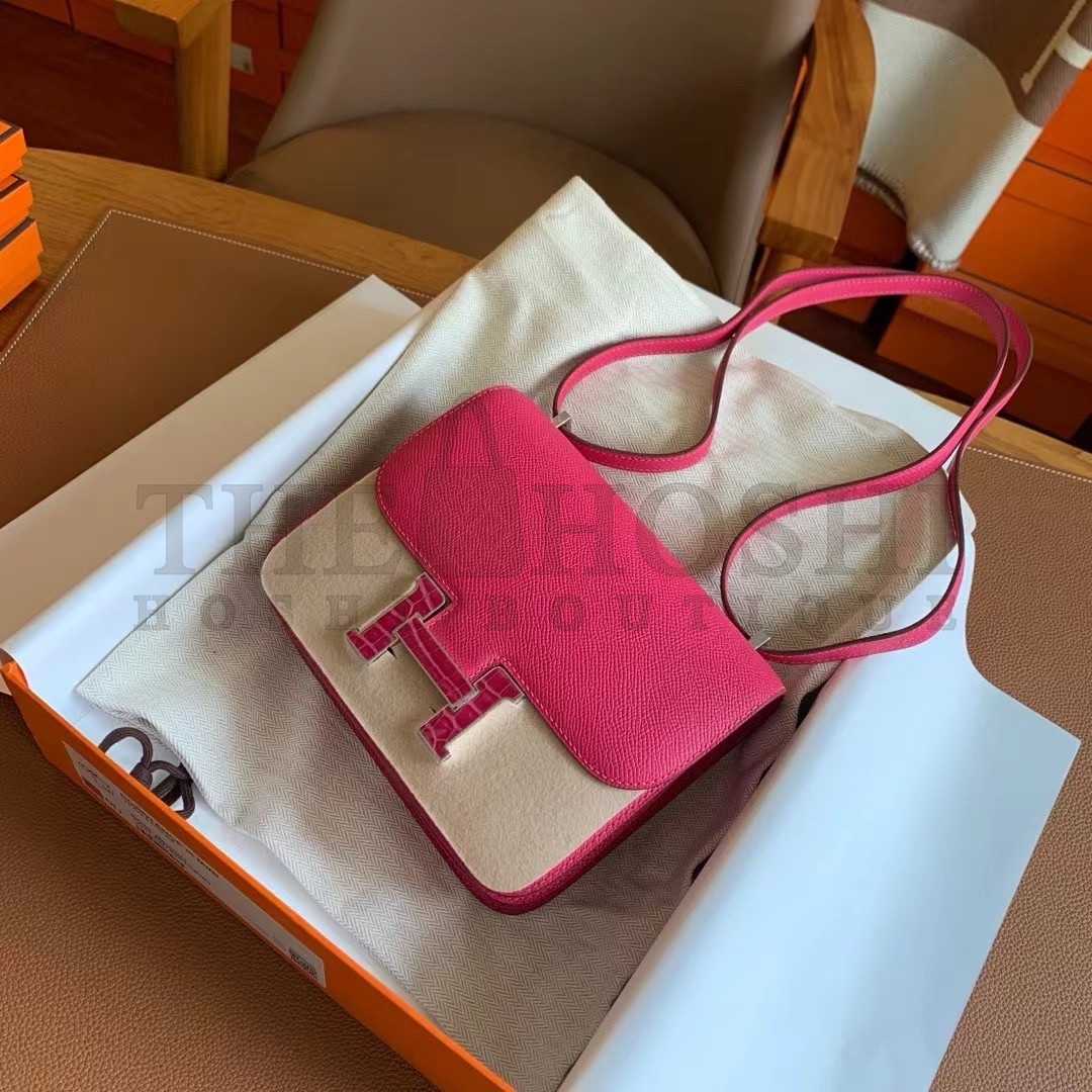 H**me5 Constance Enamel 18 Handmade Bag In Rose Mexico Epsom Calfskin Master Quality