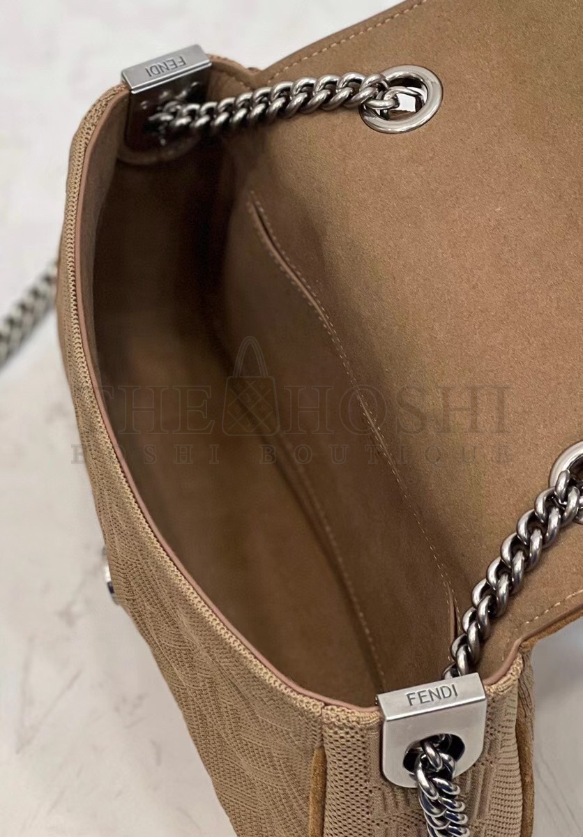 F**di Baguette Chain Midi Bag In Beige FF Fabric Master Quality