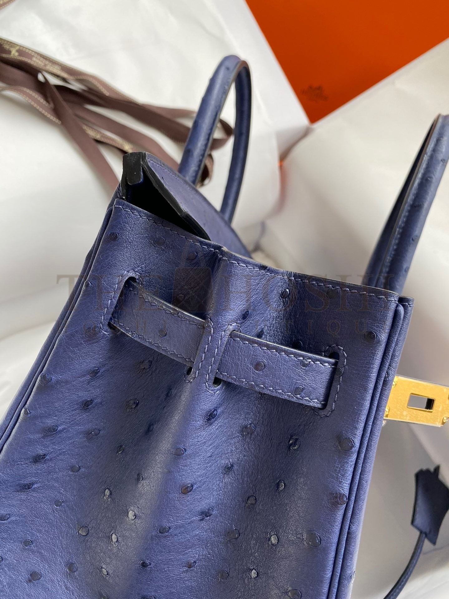 H**me5 Birkin 30 Retourne Handmade Bag In Blue Iris Ostrich Leather Master Quality