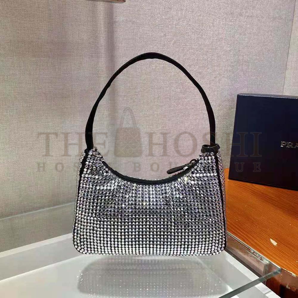 Pra*a Women Duchesse and Crystal Mini-Bag-Black Master Quality