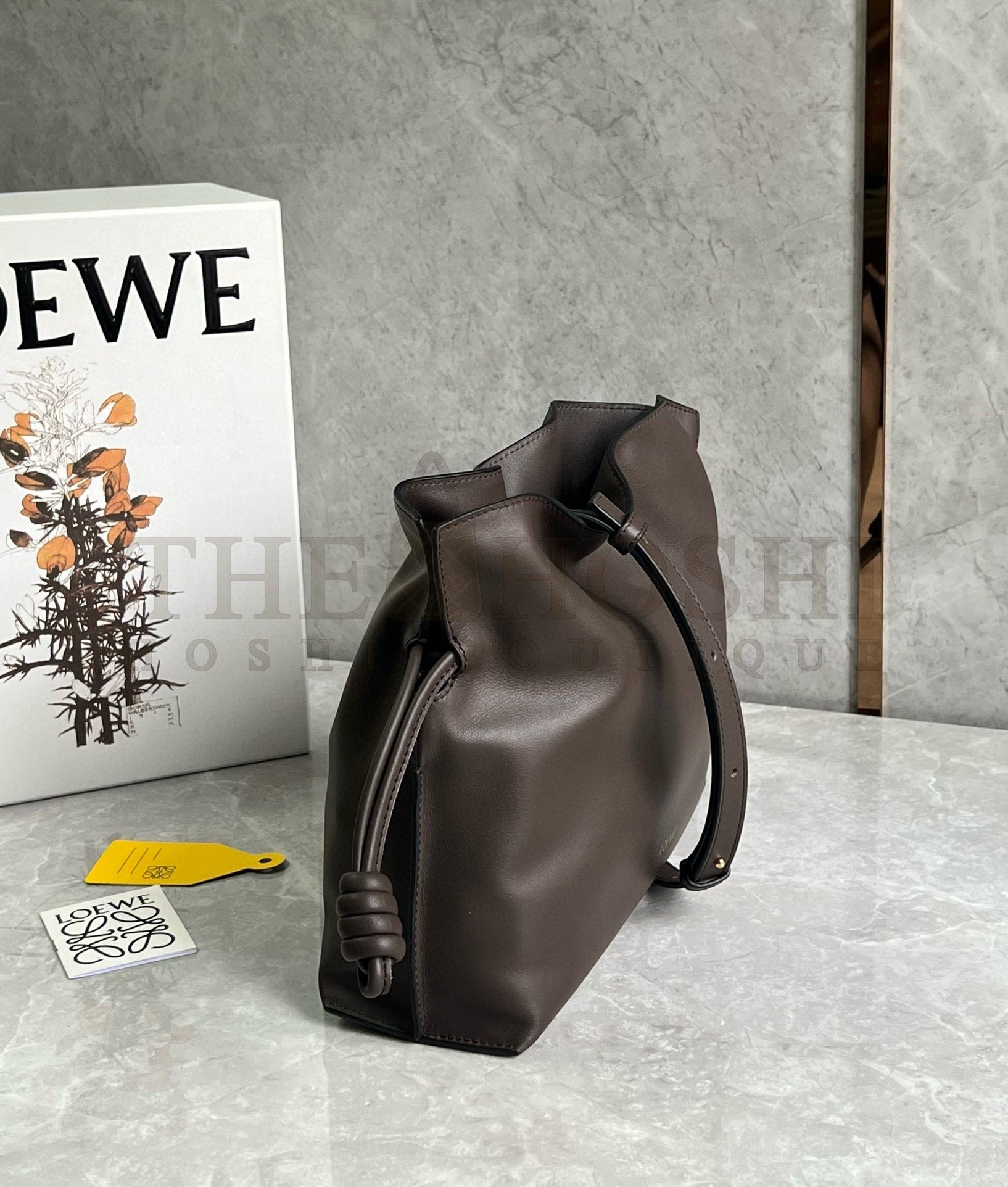 L0ew* Flamenco Clutch Bag in Chocolate Nappa Calfskin Master Quality