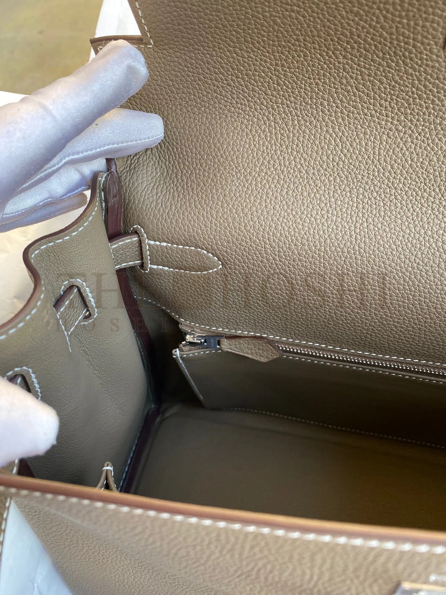H**me5 Kelly Retourne 32 Handmade Bag In Taupe Clemence Leather Master Quality