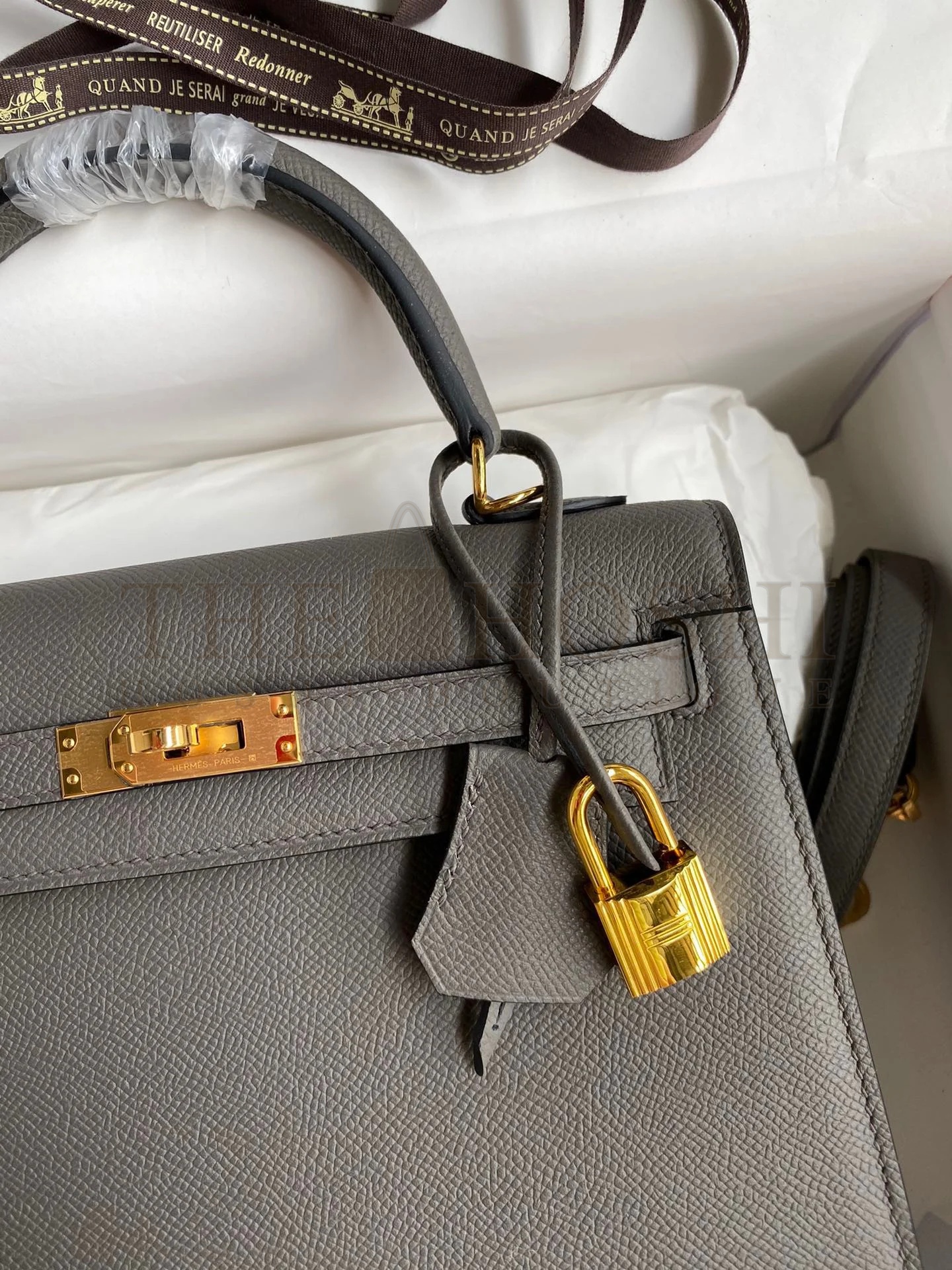 H**me5 Kelly Sellier 28 Handmade Bag In Etain Epsom Calfskin Master Quality