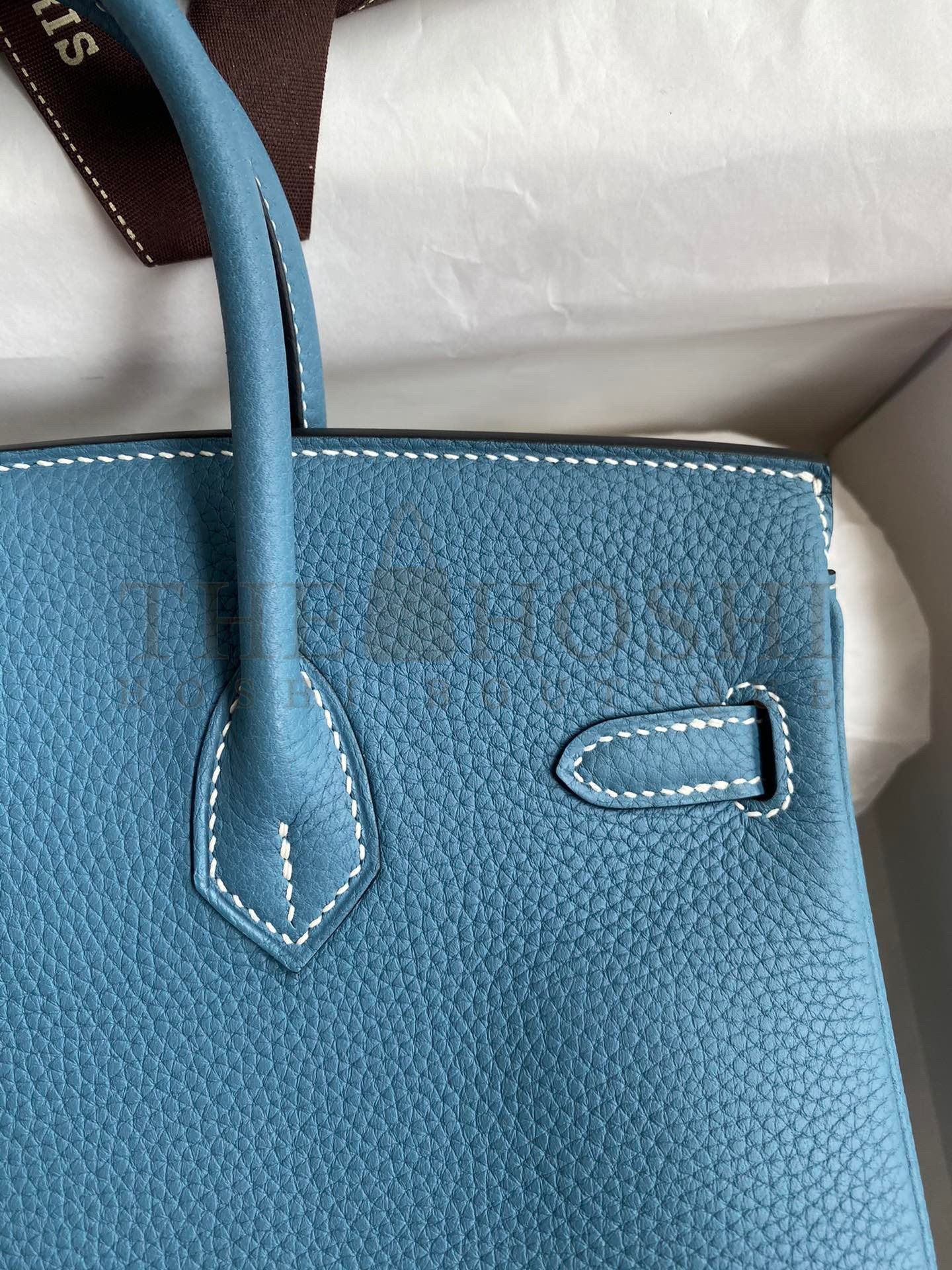 H**me5 Birkin 25 Handmade Bag In Blue Jean Clemence Leather Master Quality