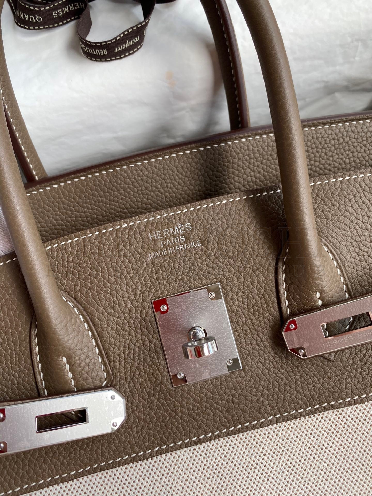 H**me5 Birkin 35 Handmade Bag In Toile &amp; Taupe Clemence Leather Master Quality