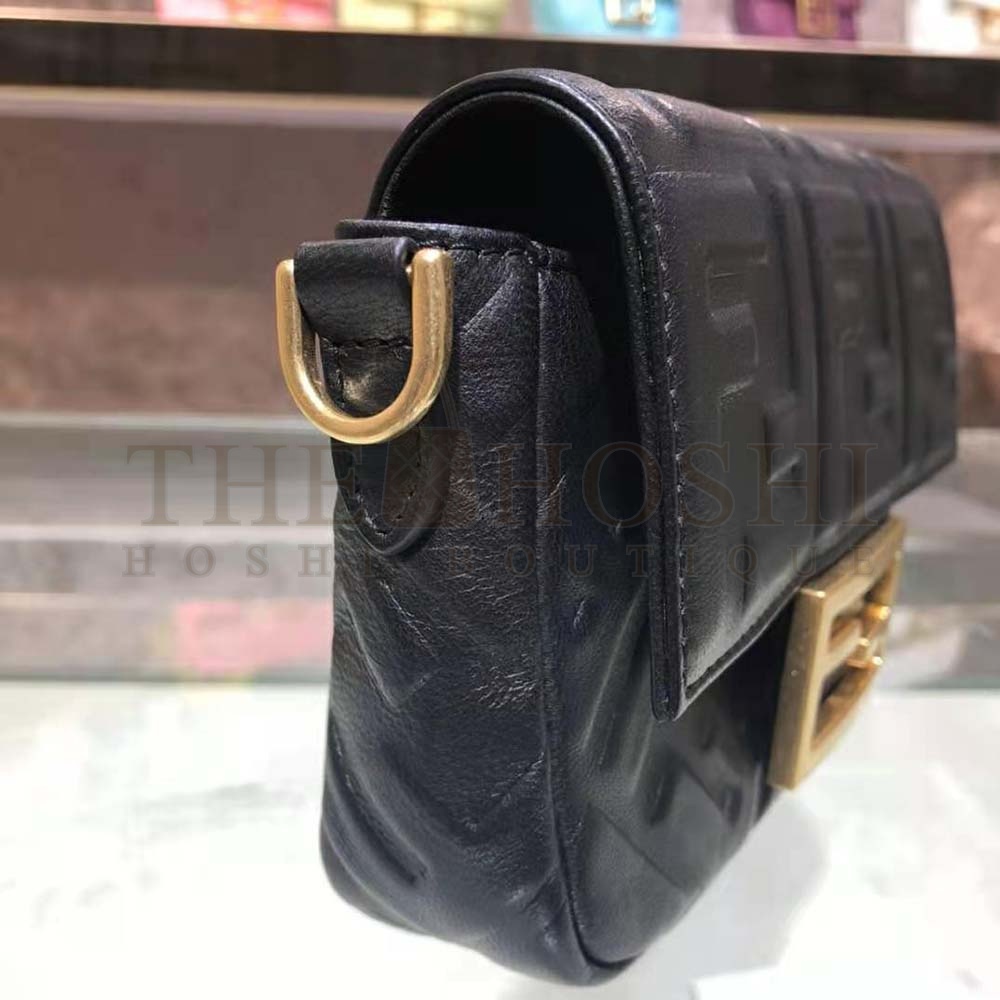 F**di Women Iconic Mini Baguette Black Leather Bag Master Quality