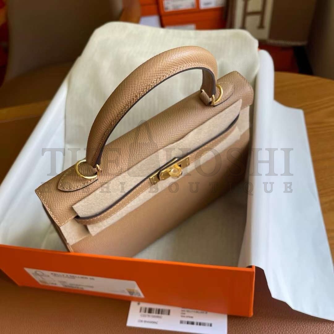 H**me5 Kelly Sellier 25 Handmade Bag In Chai Epsom Calfskin Master Quality