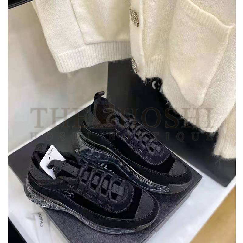 Ch**el Women Sneakers Suede Calfskin Velvet & Grosgrain Black Master Quality