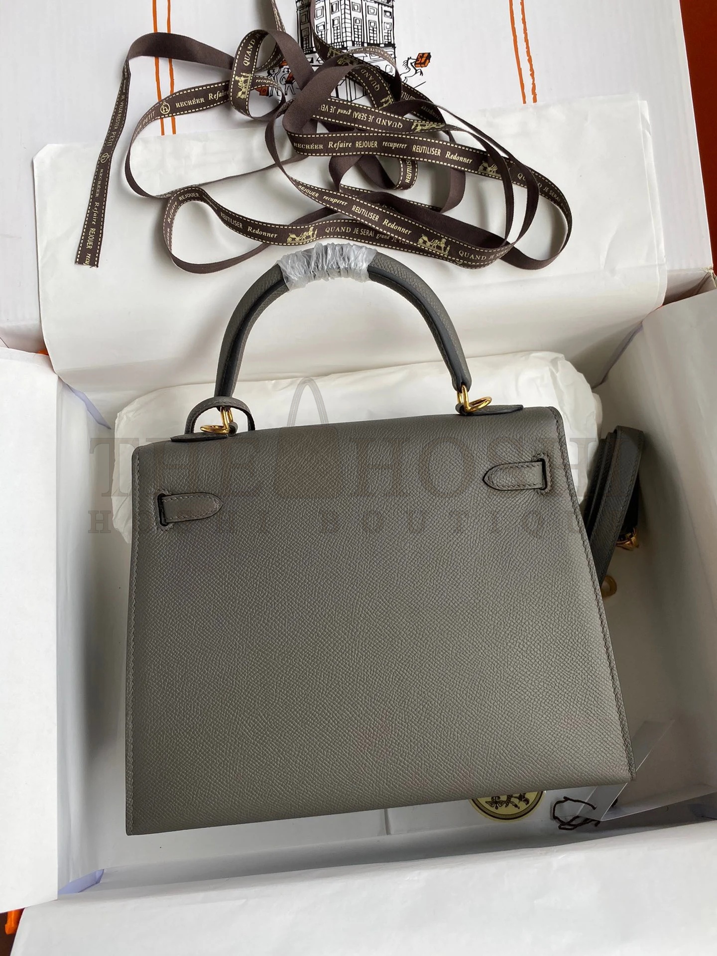 H**me5 Kelly Sellier 28 Handmade Bag In Etain Epsom Calfskin Master Quality