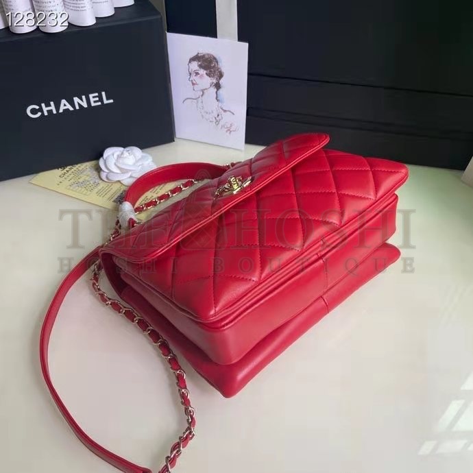 Ch**el Women Flap Bag Top Handle Smooth Calfskin Gold-Tone Metal Red Master Quality