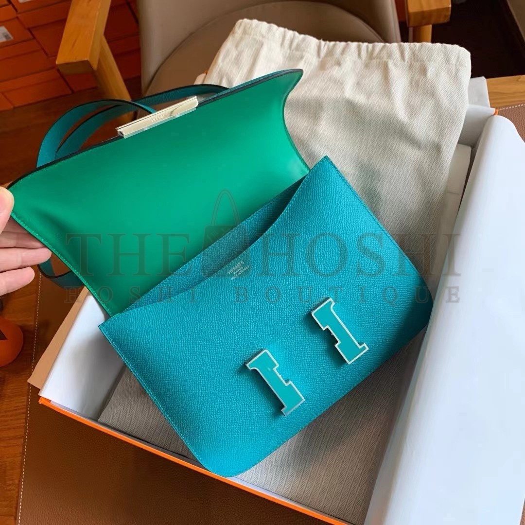 H**me5 Constance Enamel 18 Handmade Bag In Blue Paon Epsom Calfskin Master Quality