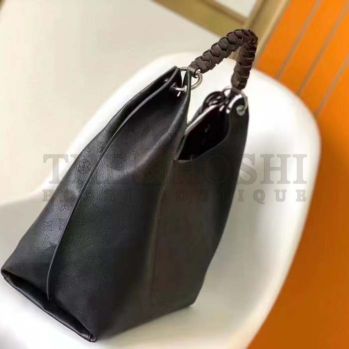 L0vis Vvtt0n LV Women Carmel Hobo Bag Black Mahina Perforated Calf Leather Master Quality