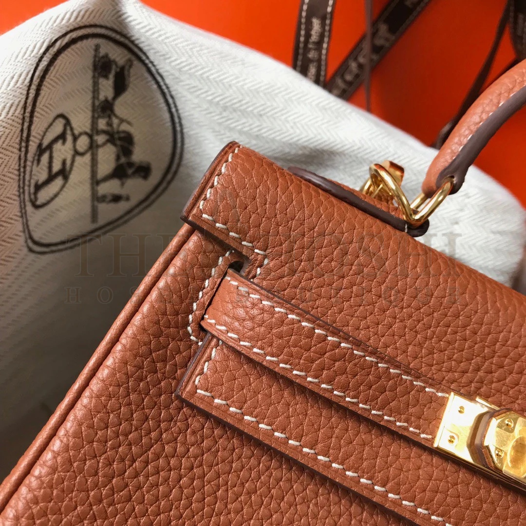 H**me5 Kelly 20cm Bag In Gold Clemence Leather GHW Master Quality