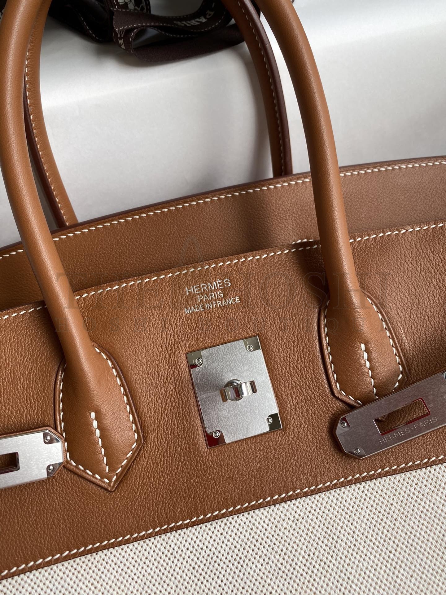 H**me5 Birkin 35 Handmade Bag In Toile &amp; Gold Swift Leather Master Quality