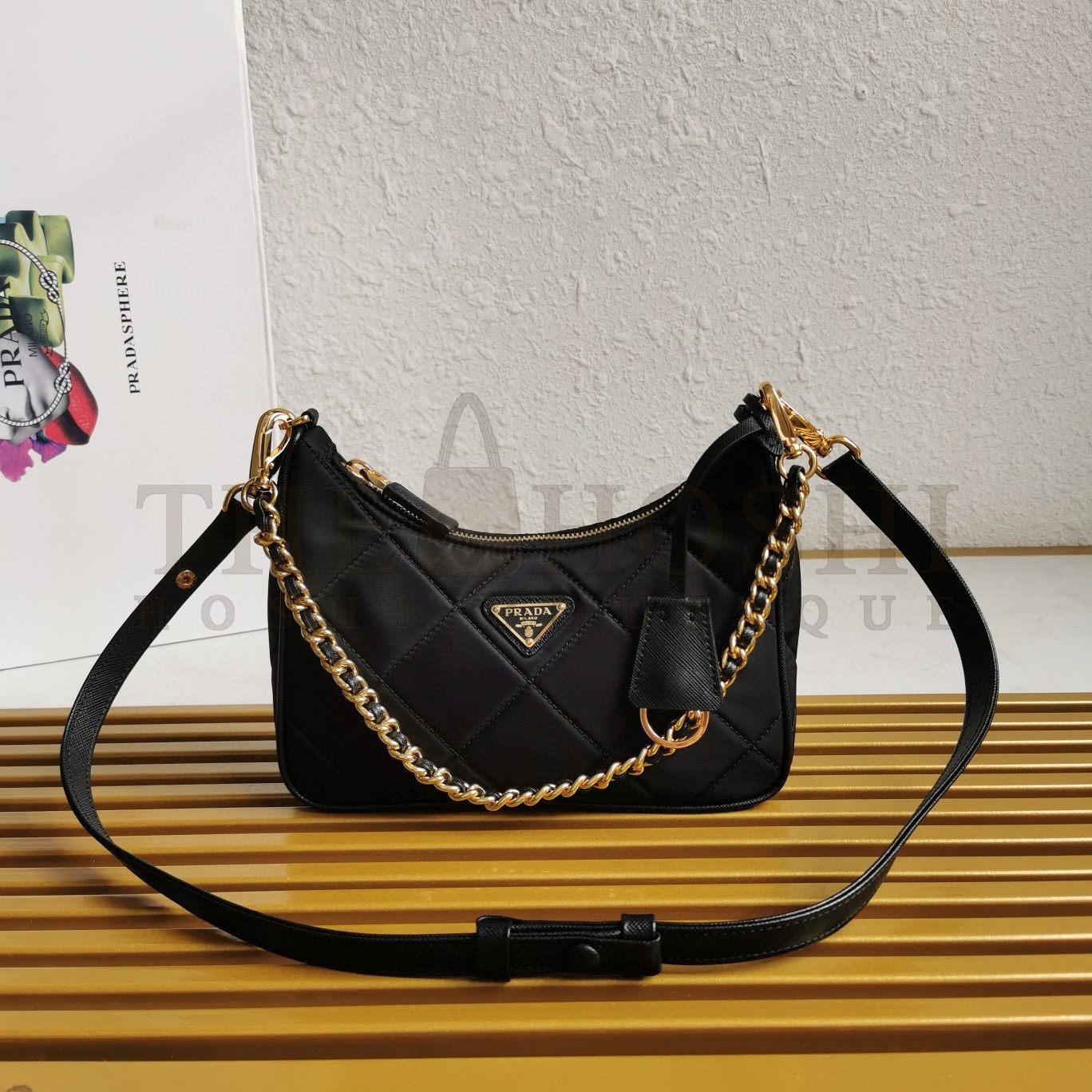 Pra*a Re-Edition 1995 Chaine Mini Bag in Black Re-Nylon Master Quality