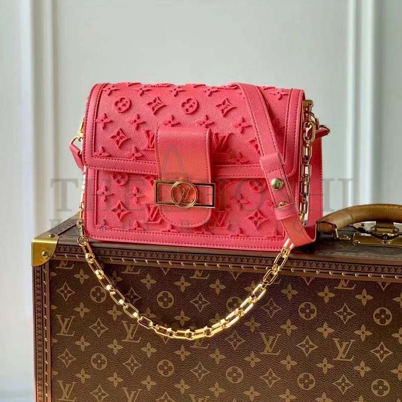 L0vis Vvtt0n LV Women Mini Dauphine Handbag Fluo Pink Tufted Grained Calfskin Leather Master Quality