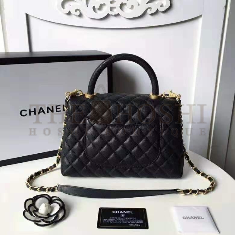 Ch**el Women Flap Bag with Top Handle in Grained Calfskin Leather-Black Master Quality