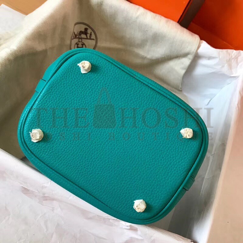 H**me5 Blue Paon Picotin Lock MM 22cm Handmade Bag Master Quality