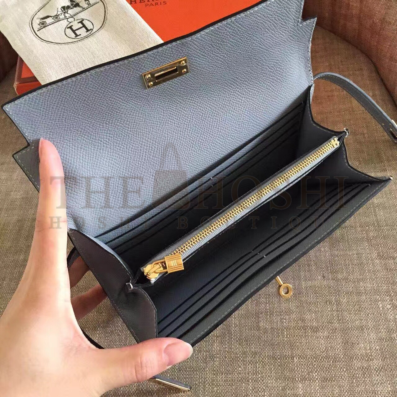 H**me5 Kelly Classic Long Wallet In Ciel Epsom Leather Master Quality