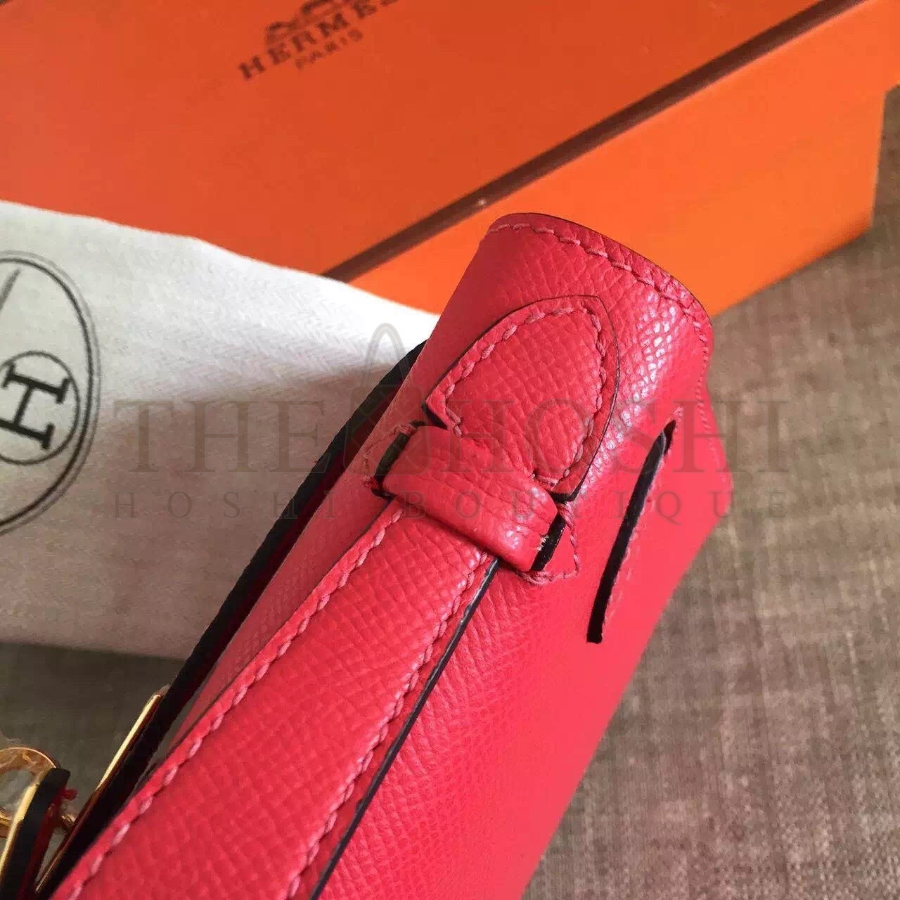 H**me5 Red Kelly Pochette Epsom Handmade Bag Master Quality