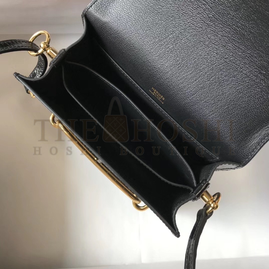 H**me5 Roulis Mini Bag In Black Embossed Crocodile Calfskin Master Quality
