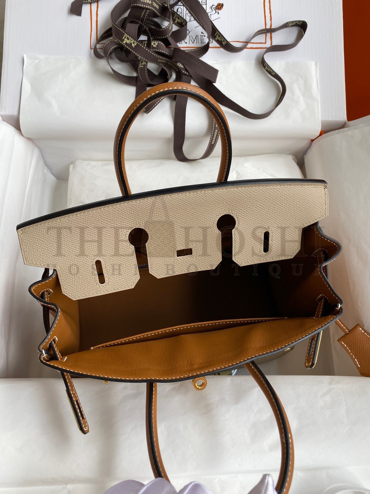 H**me5 HSS Birkin 25 Bicolor Bag in Trench and Gold Epsom Calfskin Master Quality