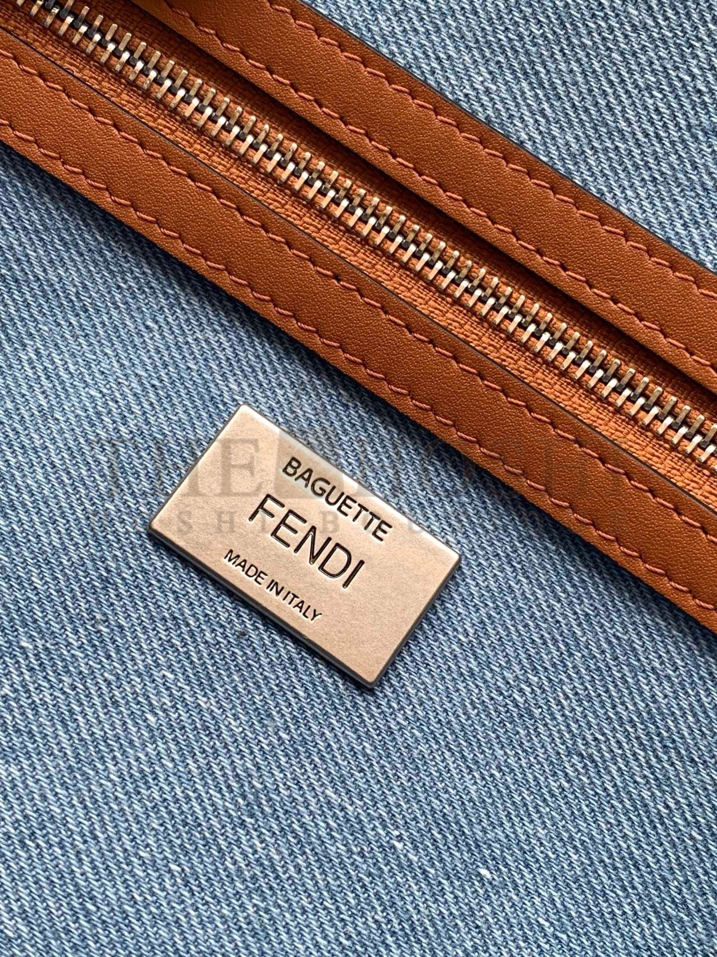 F**di Baguette Medium Bag in Denim with FF Embroidery Master Quality