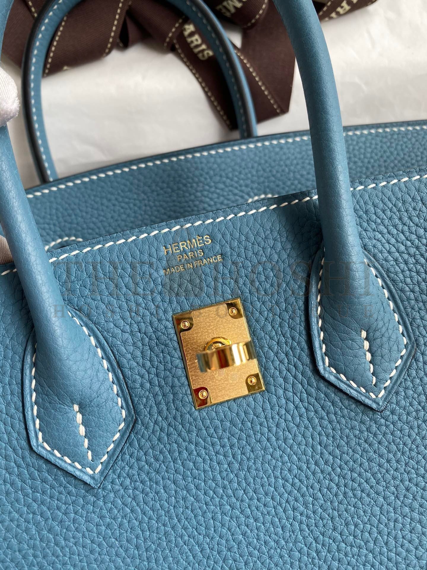 H**me5 Birkin 25 Handmade Bag In Blue Jean Clemence Leather Master Quality