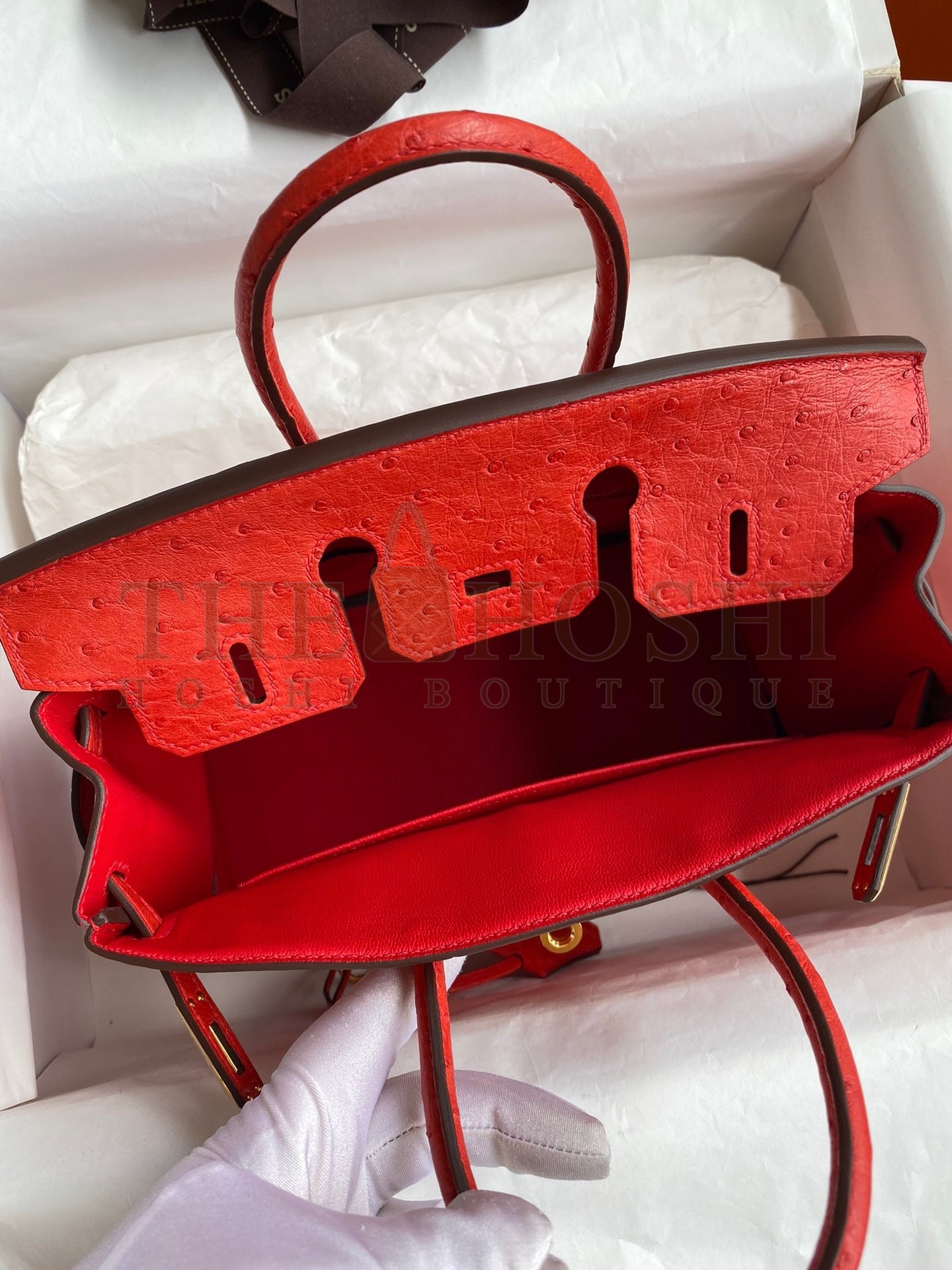 H**me5 Birkin 25 Retourne Handmade Bag In Red Ostrich Leather Master Quality