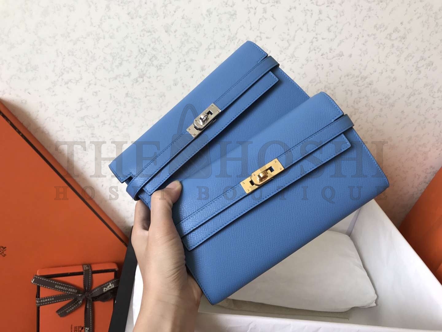 H**me5 Kelly Classic Long Wallet In Blue Jean Epsom Leather Master Quality