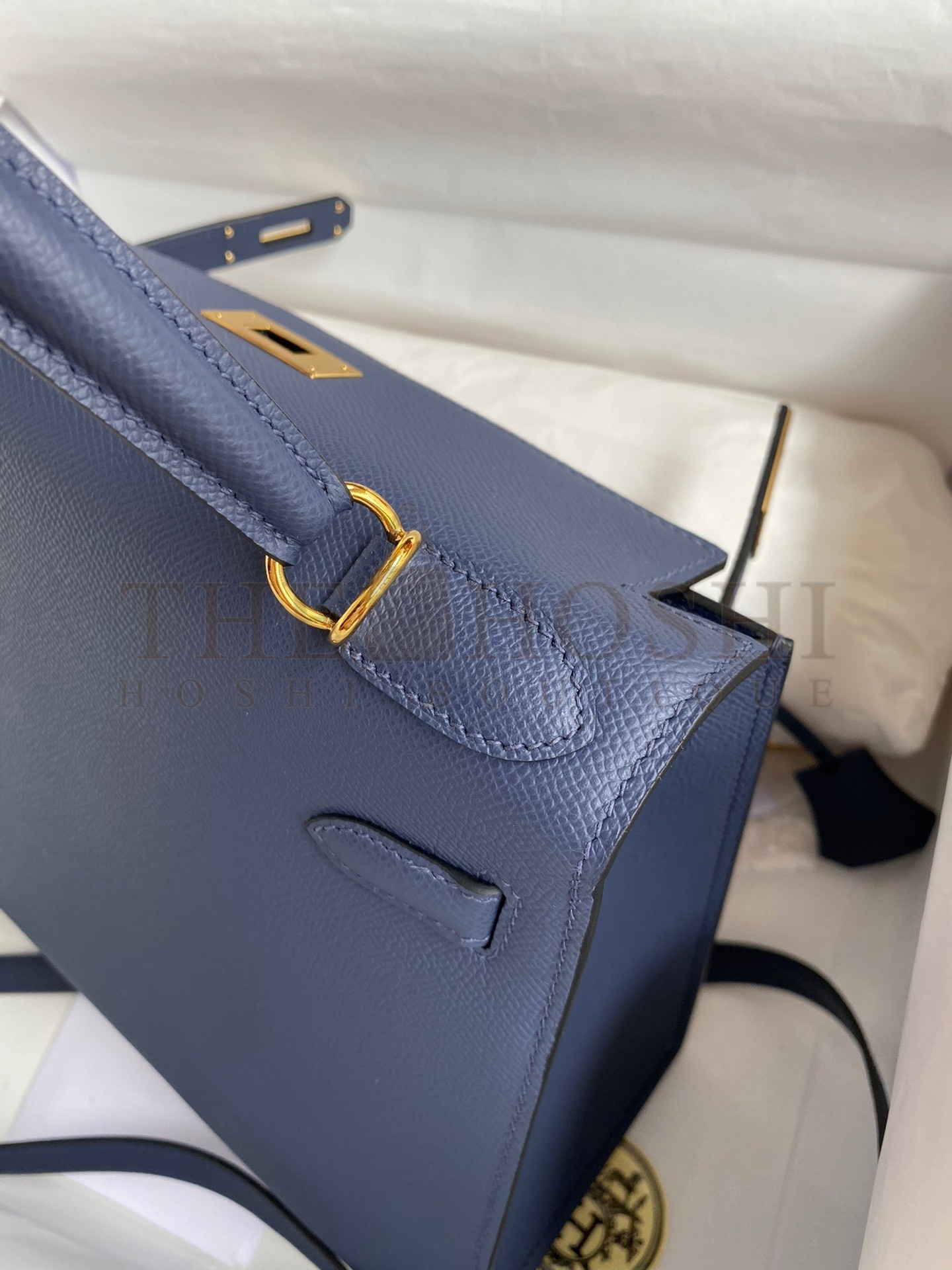 H**me5 Kelly Sellier 28 Handmade Bag In Blue Saphir Epsom Calfskin Master Quality