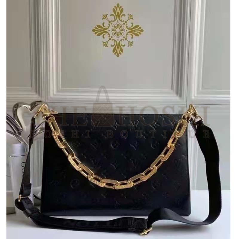 L0vis Vvtt0n LV Women Coussin PM Handbag Black Monogram Embossed Puffy Lambskin Master Quality