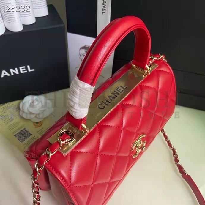 Ch**el Women Flap Bag Top Handle Smooth Calfskin Gold-Tone Metal Red Master Quality