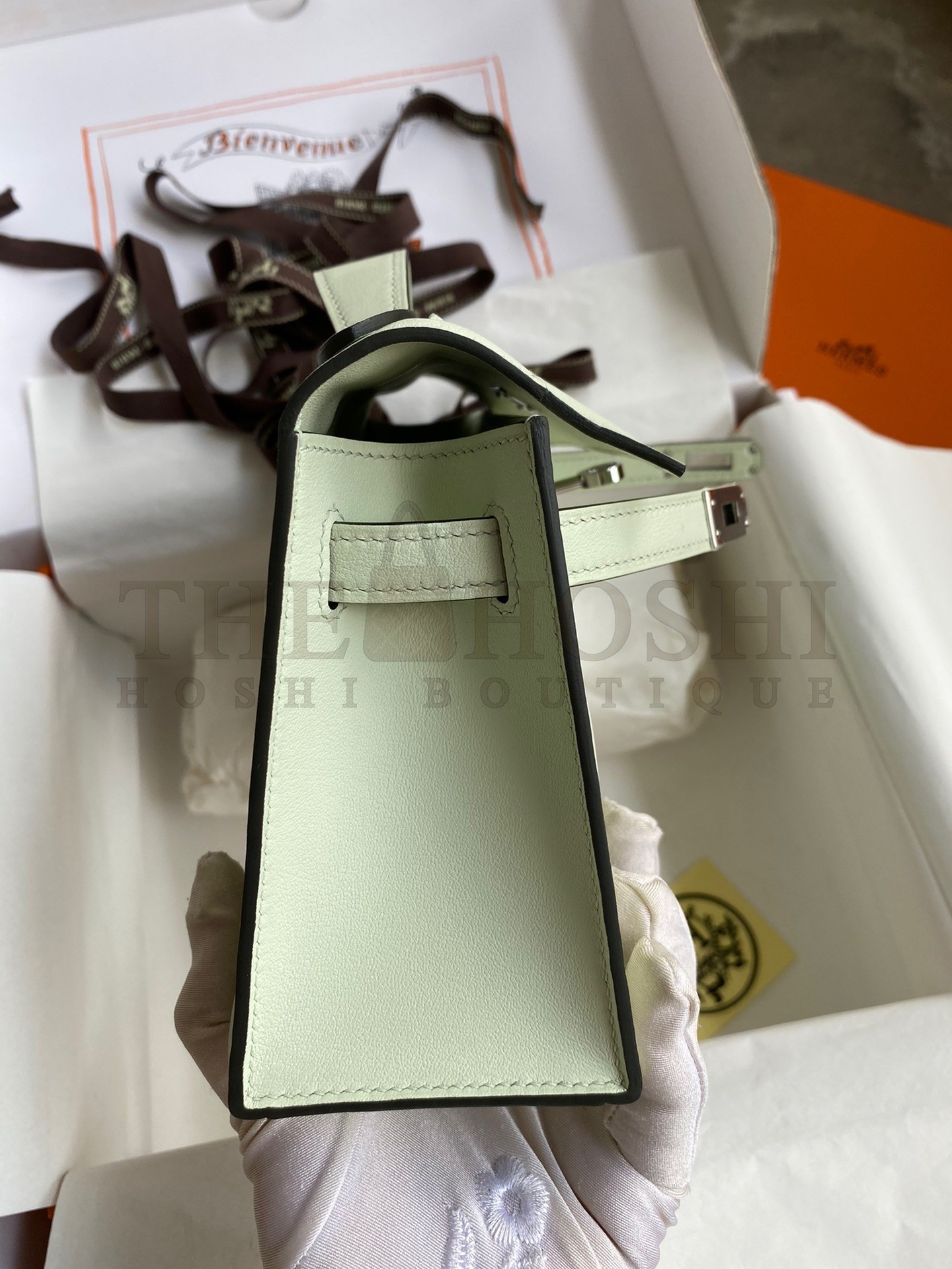 H**me5 Kelly Pochette Handmade Bag In Vert Fizz Swift Calfskin Master Quality
