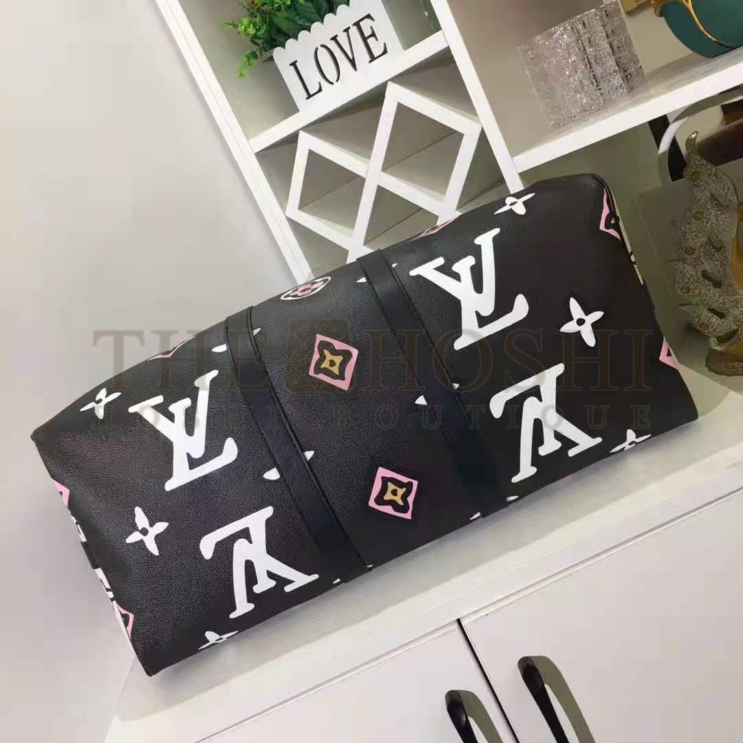 L0vis Vvtt0n LV Women Keepall Bandoulière 45 Bag Black Cabin Size Monogram Coated Canvas Master Quality