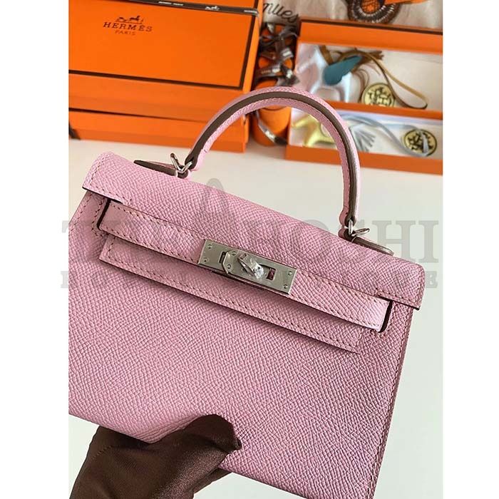 H**me5 Women Mini Kelly 20 Bag Epsom Leather Silver Hardware-Light Purple Master Quality