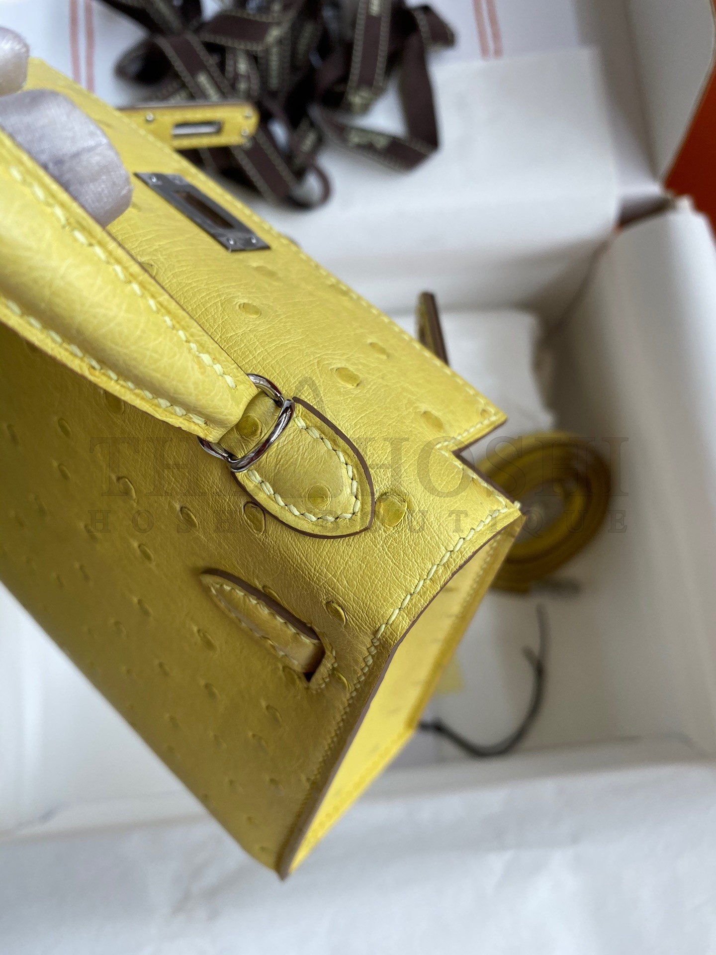 H**me5 Kelly Mini II Sellier Handmade Bag In Lime Ostrich Leather Master Quality