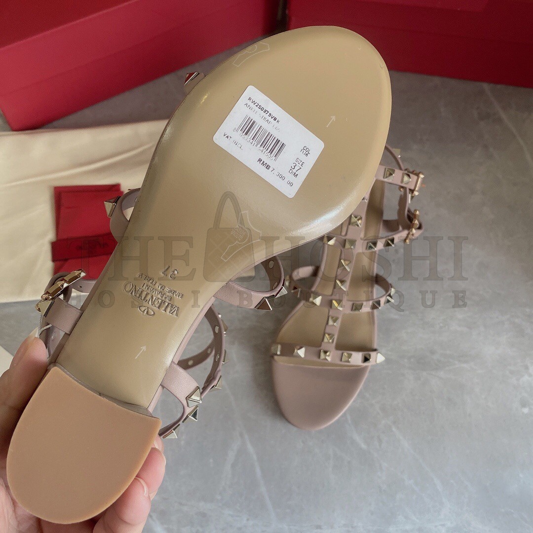 Va1e*ntin0 Rockstud Ankle Strap Sandals 60mm In Poudre Calfskin Master Quality