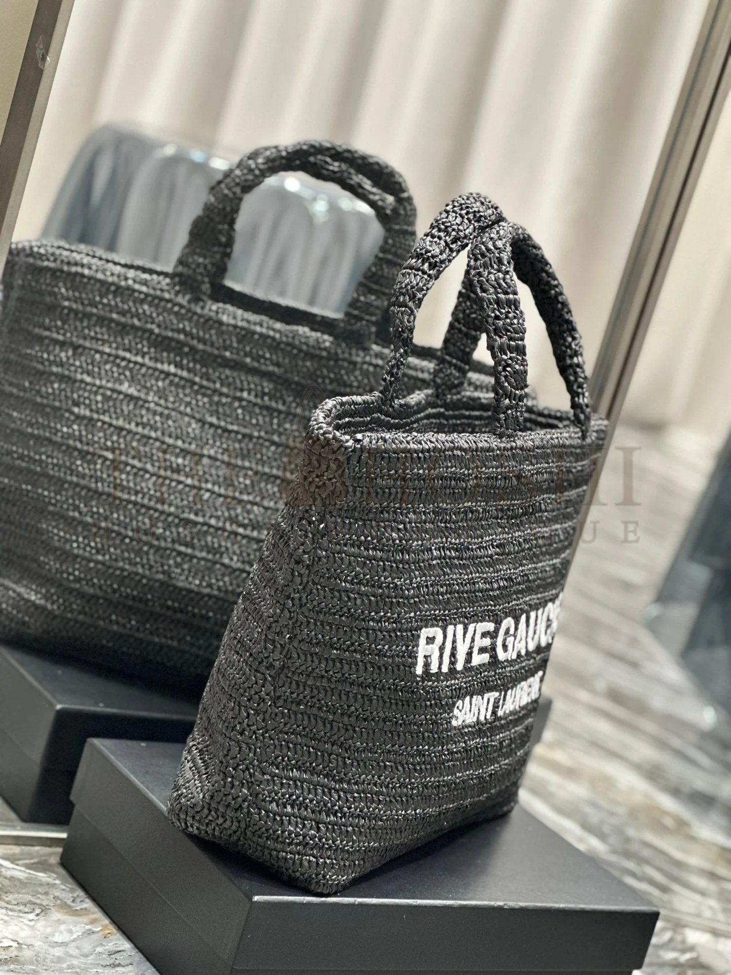Sa1nt Lau*nt Rive Gauche Tote Bag in Black Raffia Crochet Master Quality