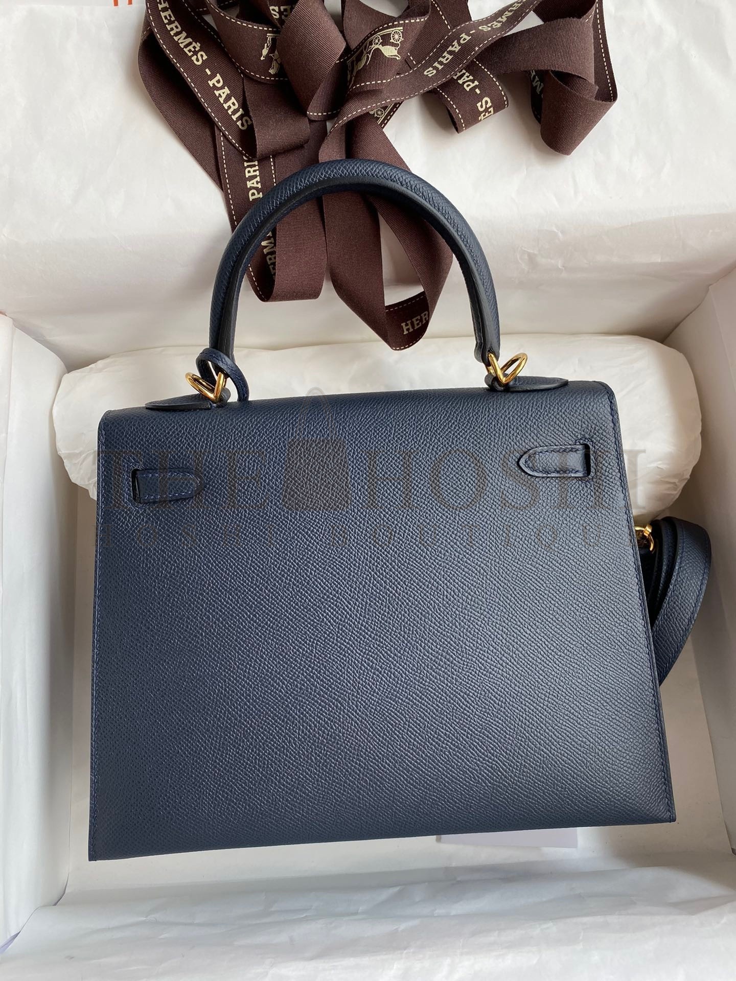H**me5 Epsom Kelly 25cm Sellier Handmade Blue Indigo Bag Master Quality