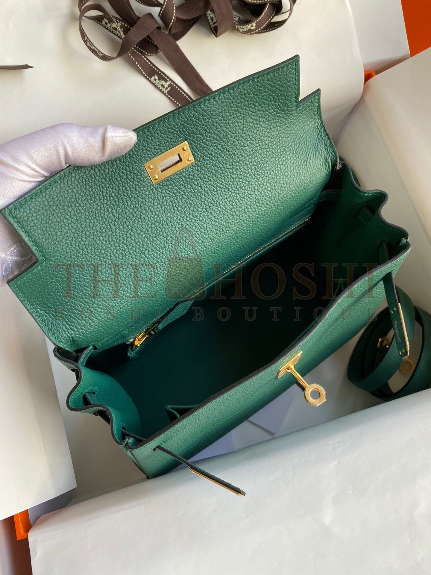H**me5 Kelly Retourne 25 Handmade Bag In Blue Paon Clemence Leather Master Quality