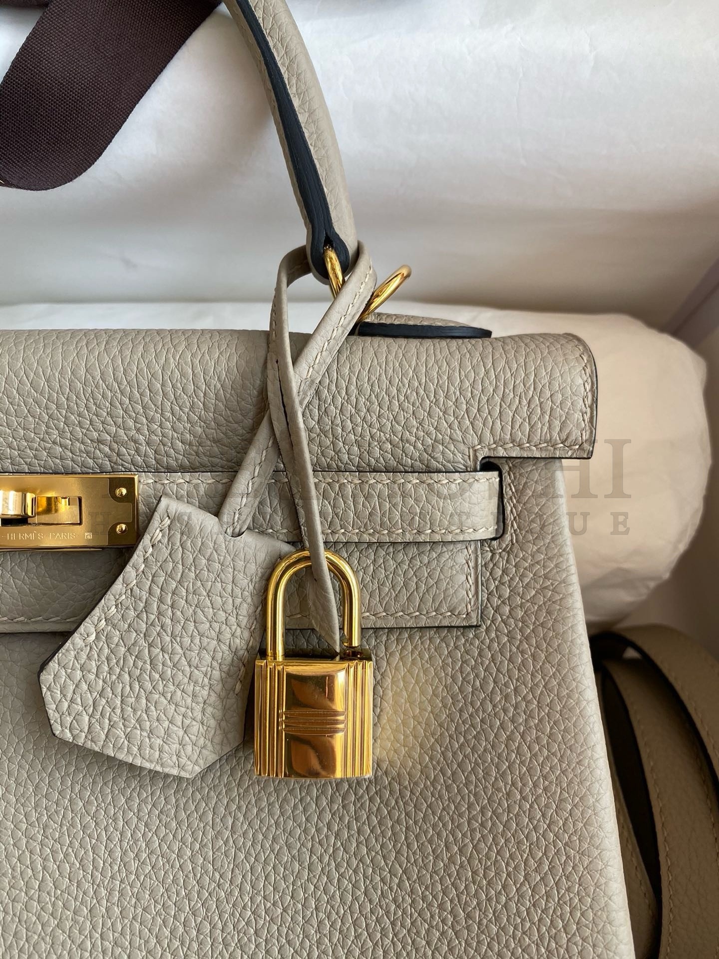 H**me5 Kelly Retourne 25 Handmade Bag In Gris Tourterelle Clemence Leather Master Quality