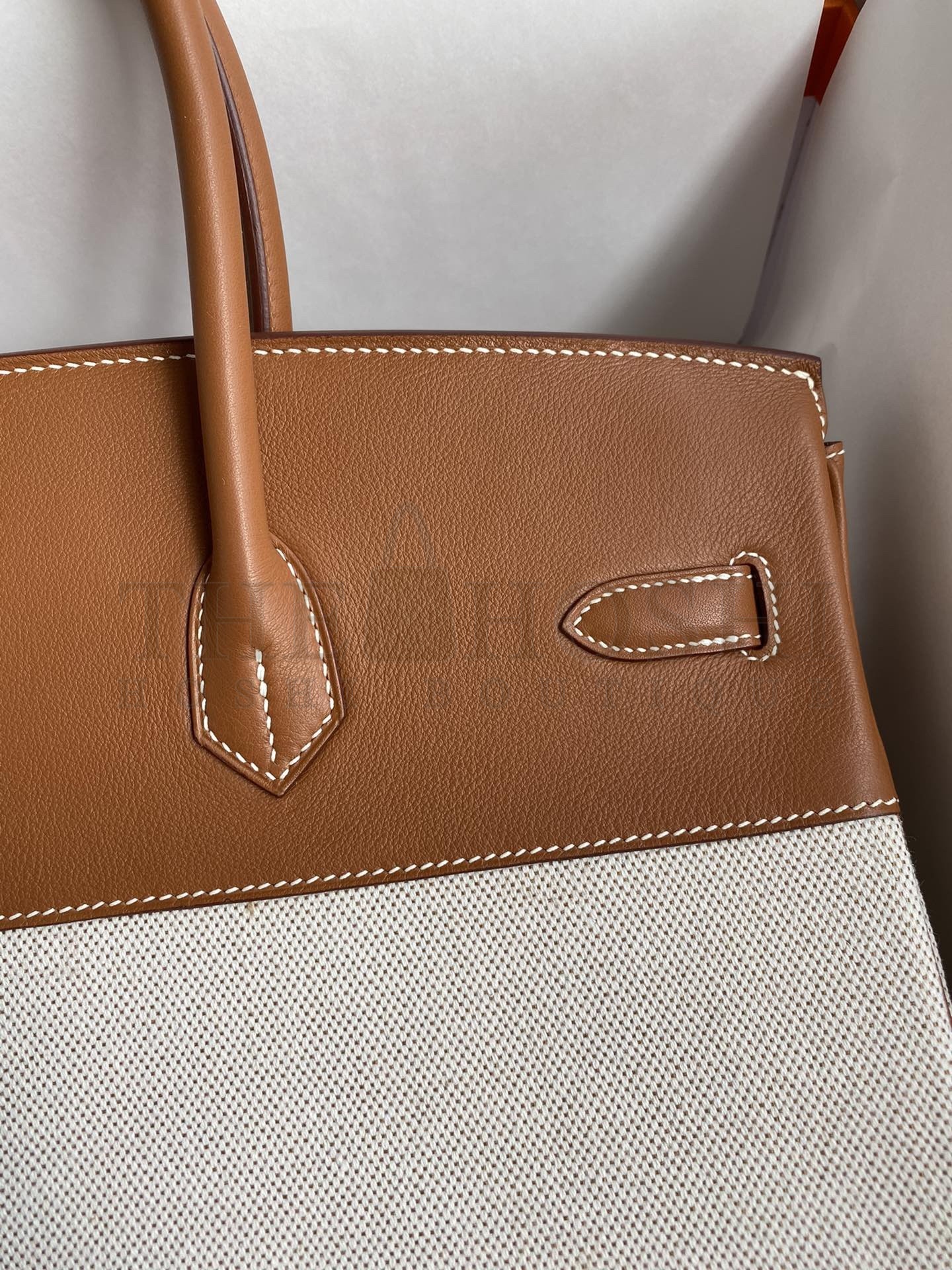 H**me5 Birkin 35 Handmade Bag In Toile &amp; Gold Swift Leather Master Quality