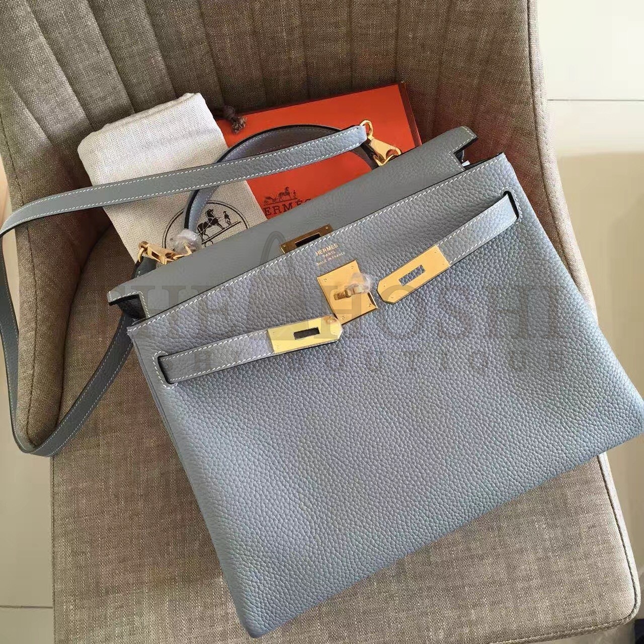 H**me5 Blue Lin Clemence Kelly Retourne 32cm Handmade Bag Master Quality