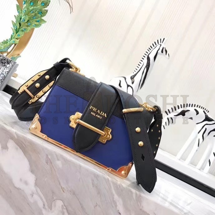 Pra*a Cahier Shoulder Bag In Blue/Black Leather Master Quality