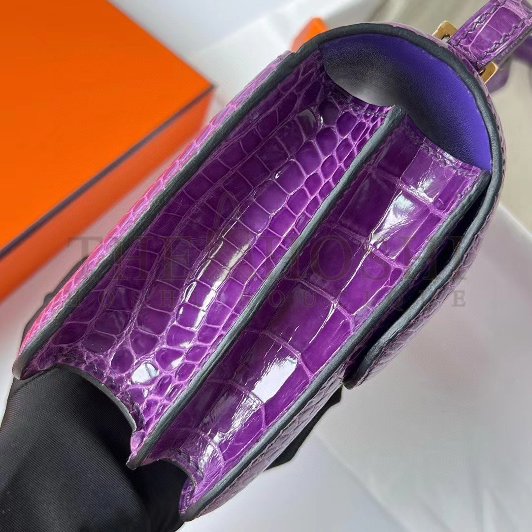 H**me5 Constance 18 Handmade Bag In Purple Shiny Alligator Leather Master Quality