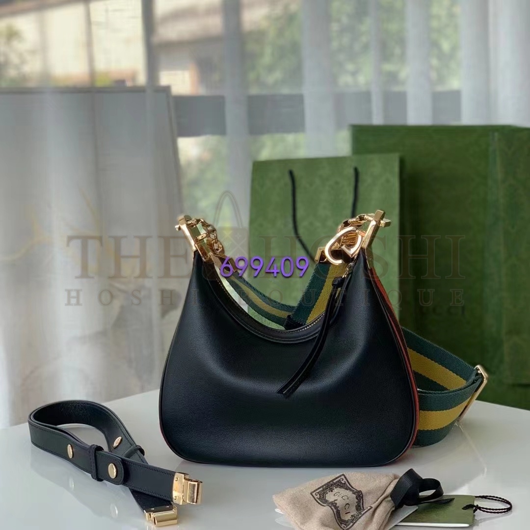 Gvc*1 Women Attache Small Shoulder Bag Black Leather Orange Black Web Master Quality