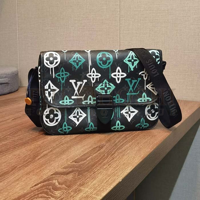L0vis Vvtt0n LV Women Archy Messenger MM Bag Graffiti Green Monogram Coated Canvas Master Quality